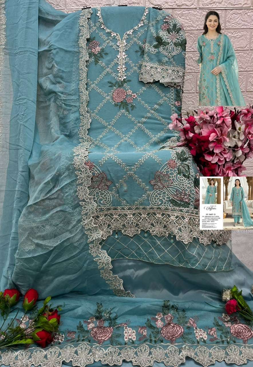 SHREE FABS SF 5607 COLOR CHIFFON HAND KHATLI & LATKAN SUIT FOR UNSTITCH SET WHOLESALE
